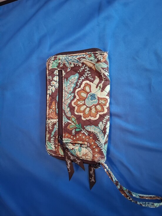 Vera Bradley Handbags - Vera Bradley Quilted Floral Zip Wristlet Wallet, Credit Card, Brown Blue